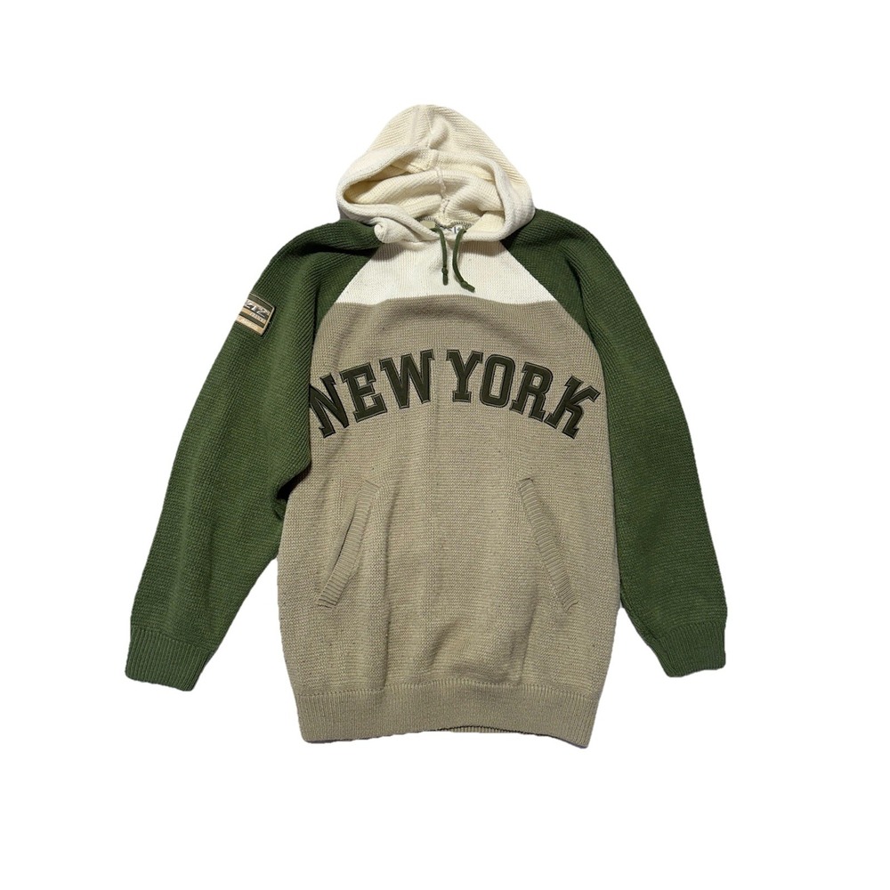 212 NYC Vintage‎ Y2K Green Cream Pullover Sweater L Large  Streetwear